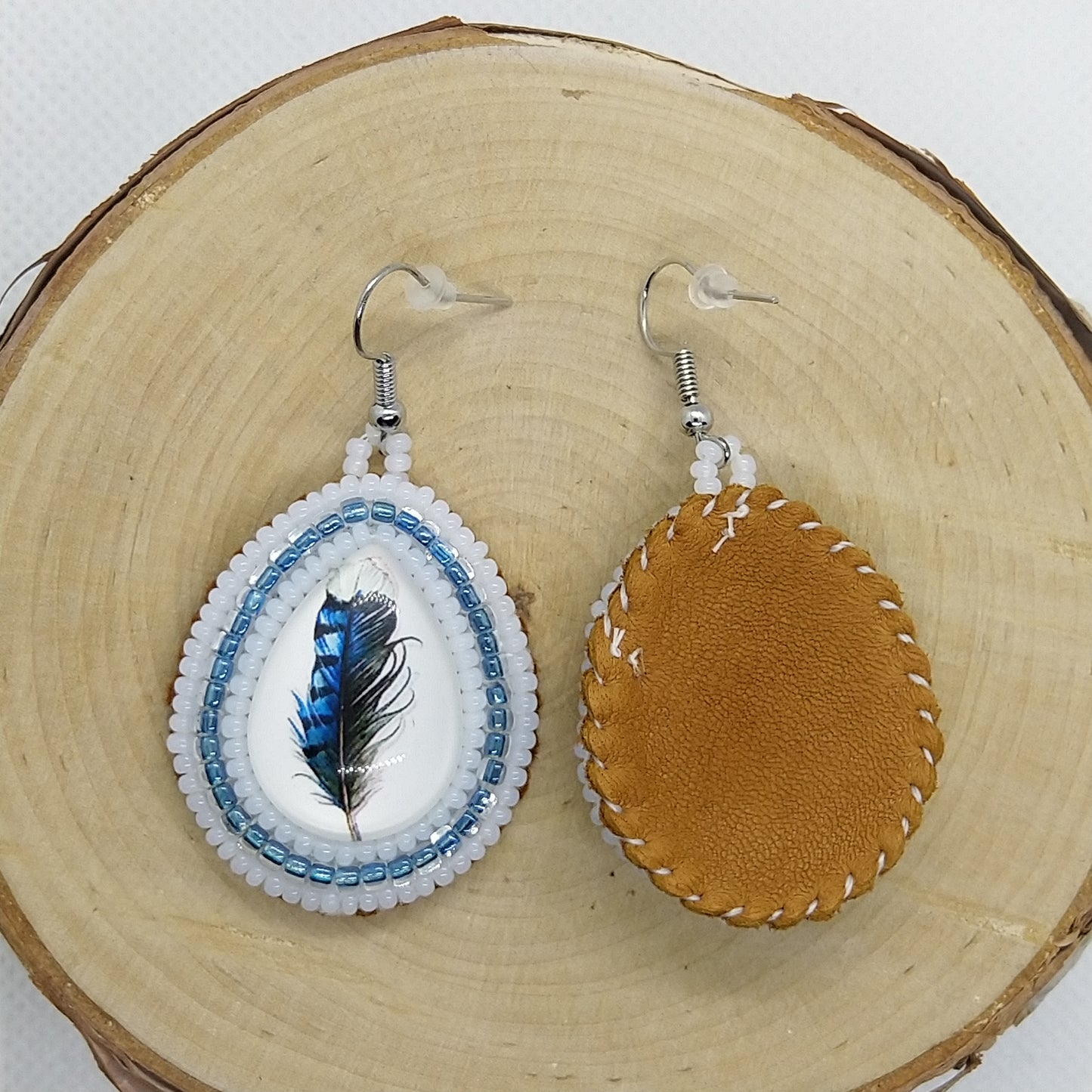 Earrings - Blue Feather