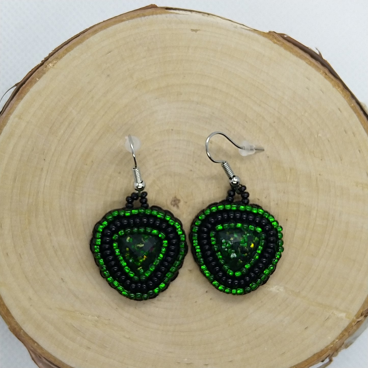 Earrings - Green and Black Night