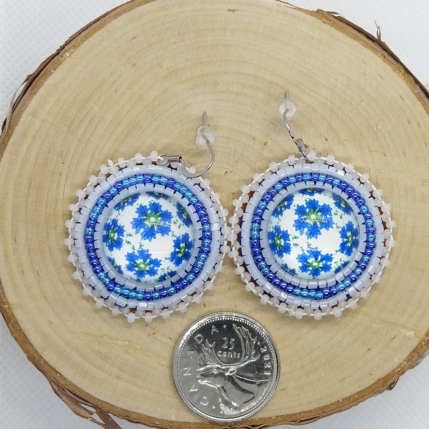 Earrings - Blue and Green Flowers