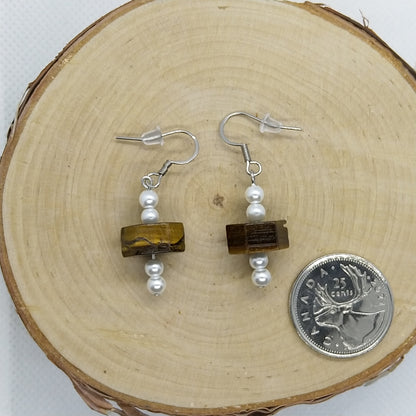 Semi-Precious Stone Earrings in Tigereye Hexagon