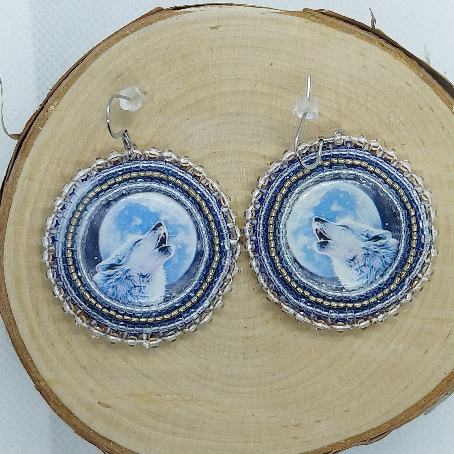 Earrings - Wolf and Moon