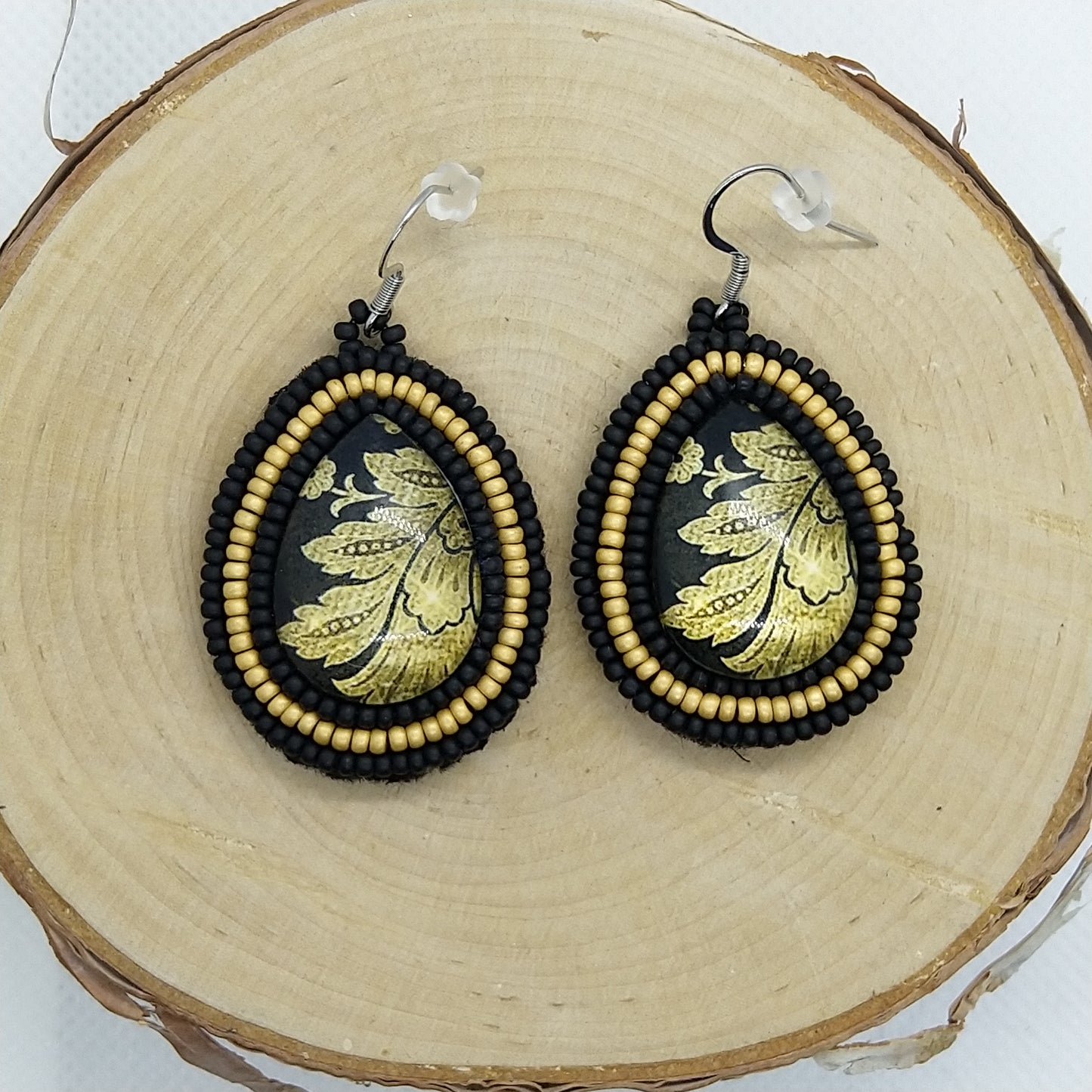 Earrings - Black and Gold Leaves