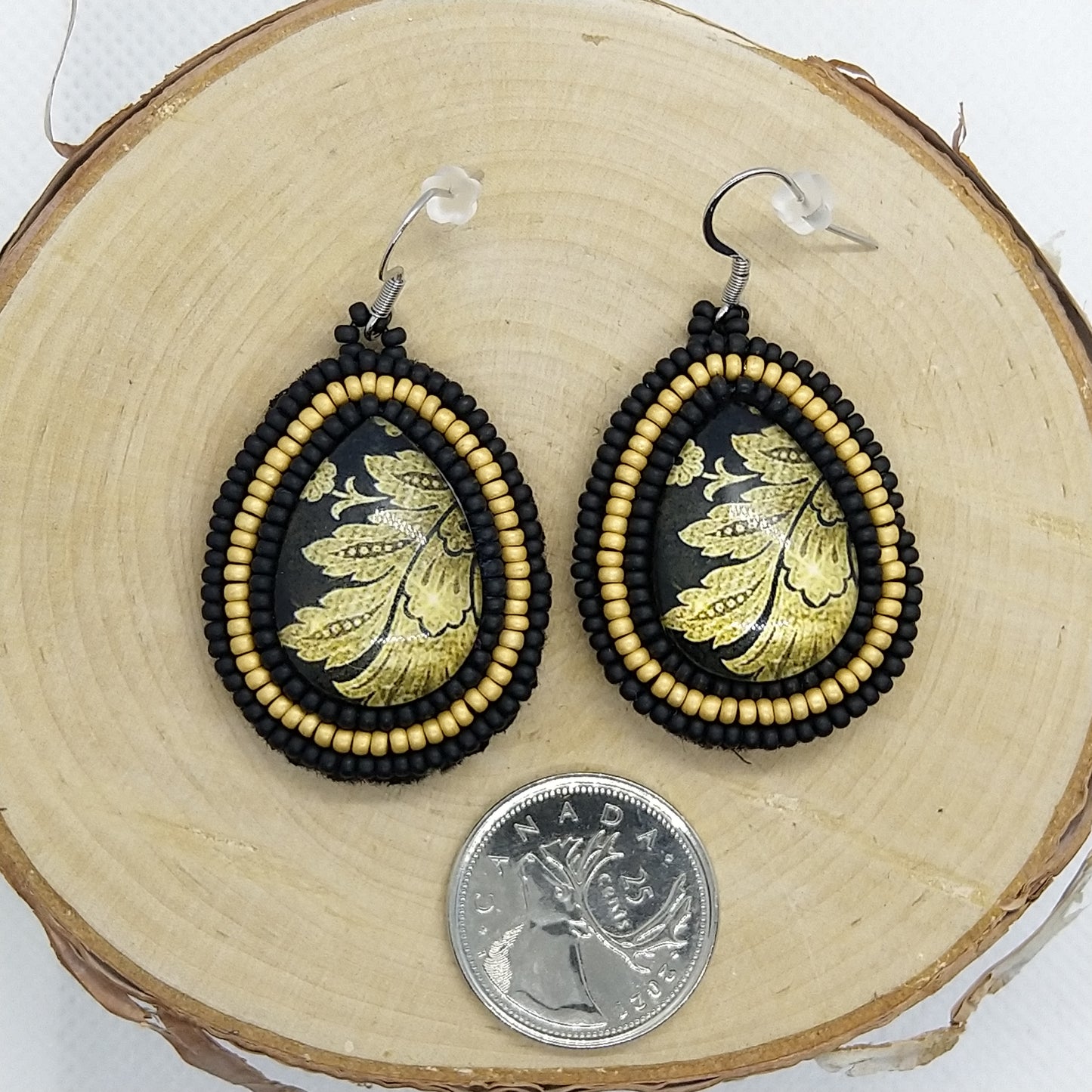 Earrings - Black and Gold Leaves